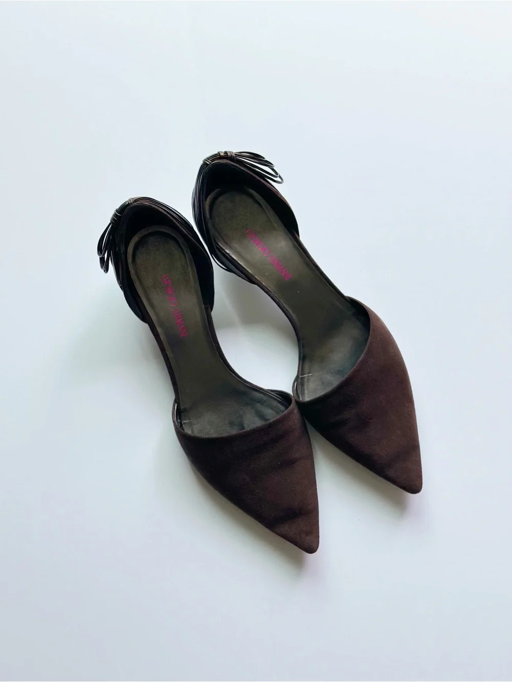 Giorgio Armani Vintage Suede Brown D’Orsay Pump Heels